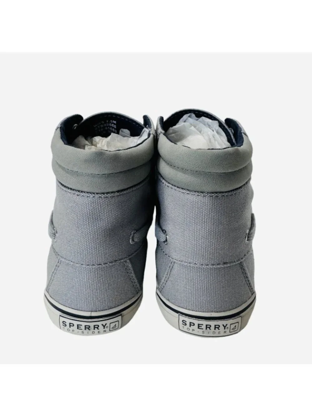 Sperry Top Sider Canvas Sneaker Women 7.5 Lace Up Hi Top Venice Sky Gray